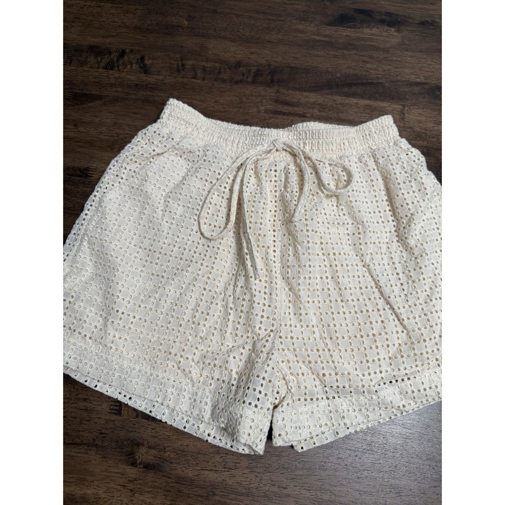 Womens Paper Crane Anthropologie Ivory Eyelet Shorts Small Elastic Waist Lined